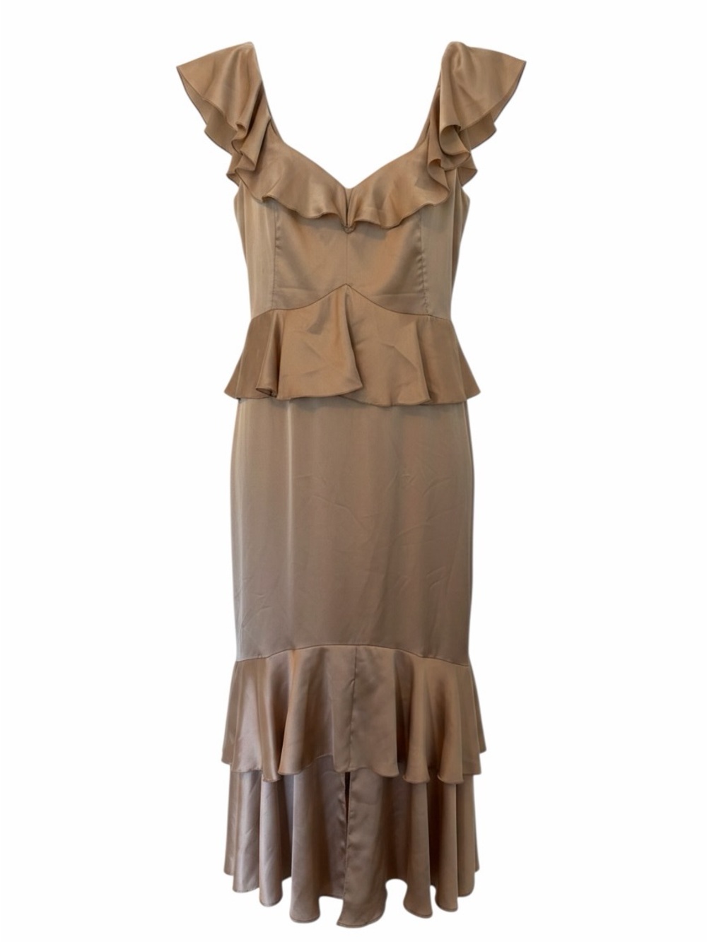 Show Me Your MuMu Tan Ruffle Midi Dress